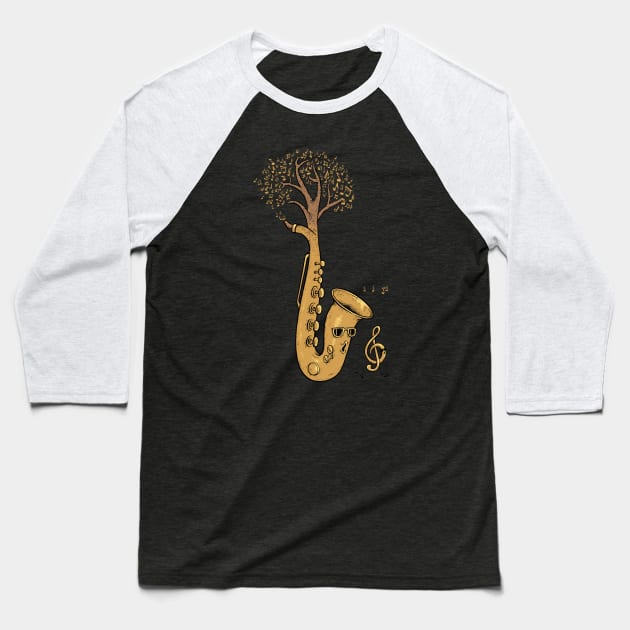 Summer Sax Tree Baseball T-Shirt by Chewbarber